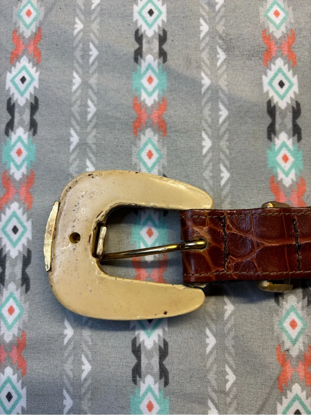 🌀Vintage 80s Crocodile Brown Leather Belt - Picture 8 of 9